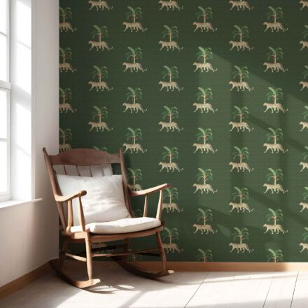 'Lavaux' Leopard Animal Print Wallpaper (Green/ Red/ Tan) - Image 5