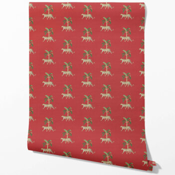 'Locarno' Leopard Animal Print Wallpaper (Red/ Green/ Tan)