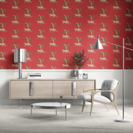 'Locarno' Leopard Animal Print Wallpaper (Red/ Green/ Tan) - Image 2