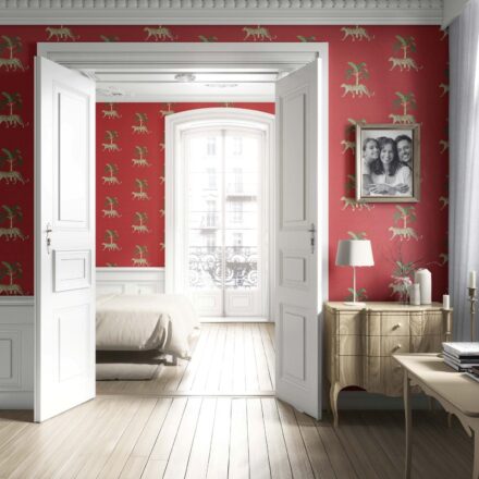 'Locarno' Leopard Animal Print Wallpaper (Red/ Green/ Tan) - Image 4