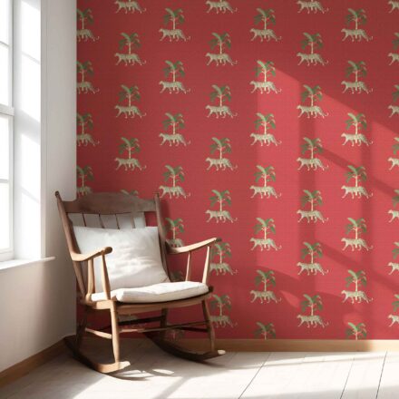 'Locarno' Leopard Animal Print Wallpaper (Red/ Green/ Tan) - Image 5