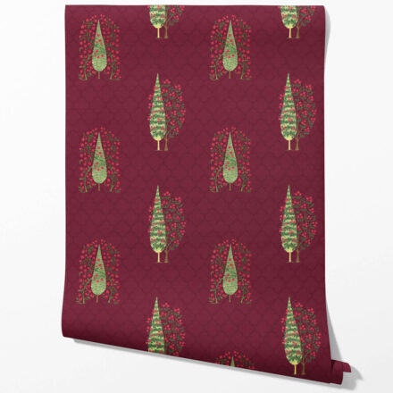 'Navajo' Botanical/ Floral Print Wallpaper (Maroon/ Red/ Pink/ Green) - Image 2