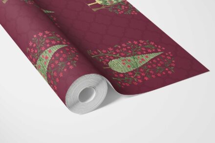 'Navajo' Botanical/ Floral Print Wallpaper (Maroon/ Red/ Pink/ Green) - Image 3