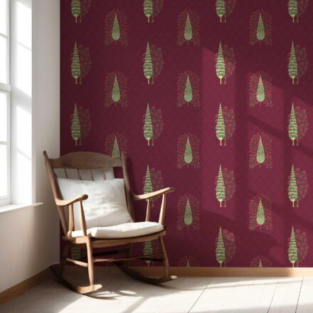 'Navajo' Botanical/ Floral Print Wallpaper (Maroon/ Red/ Pink/ Green) - Image 5