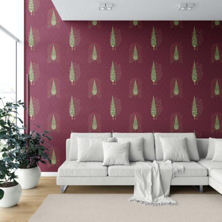 'Navajo' Botanical/ Floral Print Wallpaper (Maroon/ Red/ Pink/ Green) - Image 6