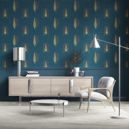 'Trigo Dust' Botanical/ Floral Print Wallpaper (Teal Blue/ Pink/ Green)