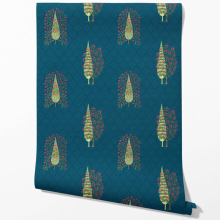 'Trigo Dust' Botanical/ Floral Print Wallpaper (Teal Blue/ Pink/ Green) - Image 2