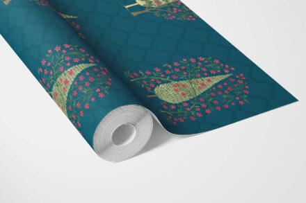 'Trigo Dust' Botanical/ Floral Print Wallpaper (Teal Blue/ Pink/ Green) - Image 3