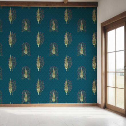 'Trigo Dust' Botanical/ Floral Print Wallpaper (Teal Blue/ Pink/ Green) - Image 7