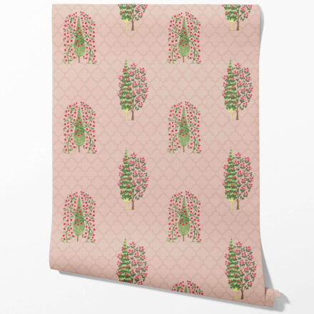 'Kenzo' Botanical/ Floral Print Wallpaper (Blush Pink/ Green) - Image 2