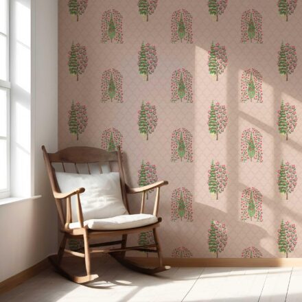 'Kenzo' Botanical/ Floral Print Wallpaper (Blush Pink/ Green) - Image 5