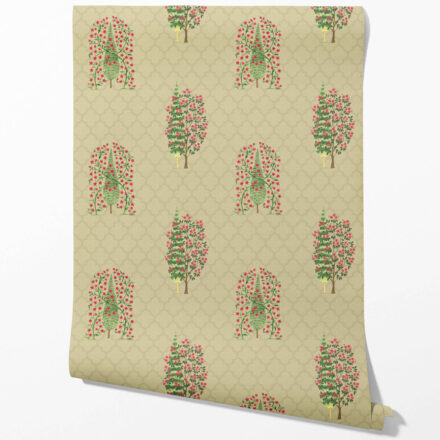 'Evening Sky' Botanical/ Floral Print Wallpaper (Olive Green/ Pink) - Image 2
