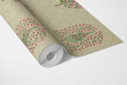 'Evening Sky' Botanical/ Floral Print Wallpaper (Olive Green/ Pink) - Image 3