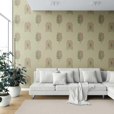 'Evening Sky' Botanical/ Floral Print Wallpaper (Olive Green/ Pink) - Image 6