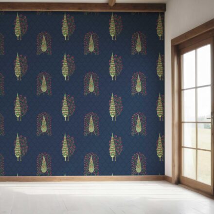 'Yalova' Botanical/ Floral Print Wallpaper (Navy Blue/ Pink/ Green) - Image 7