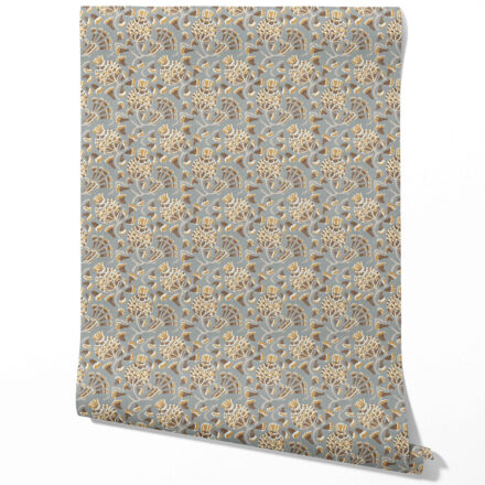 'Flandes' Modern Floral/ Botanical Wallpaper (Blue-Gray/ Brown/ Gold/ Beige)