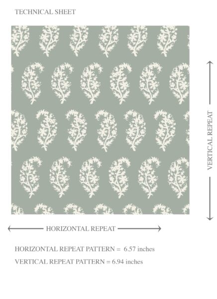 'Claudia Tales' Small Paisley Floral Patterned Print Wallpaper (Green/ White) - Image 8