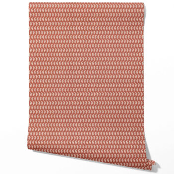 'Travertine' Small Paisley Floral Patterned Print Wallpaper (Brick Red/ White)