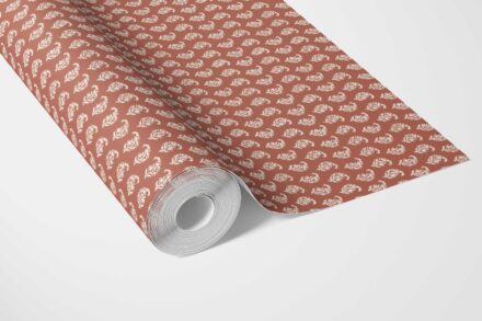 'Travertine' Small Paisley Floral Patterned Print Wallpaper (Brick Red/ White) - Image 2