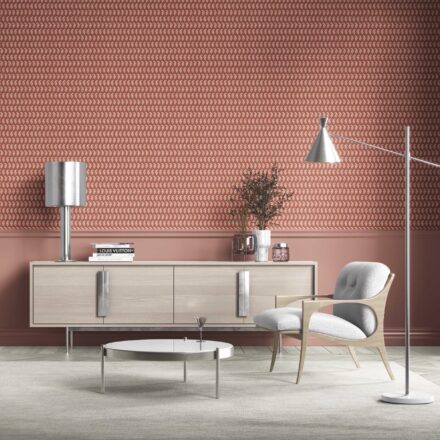 'Travertine' Small Paisley Floral Patterned Print Wallpaper (Brick Red/ White) - Image 3