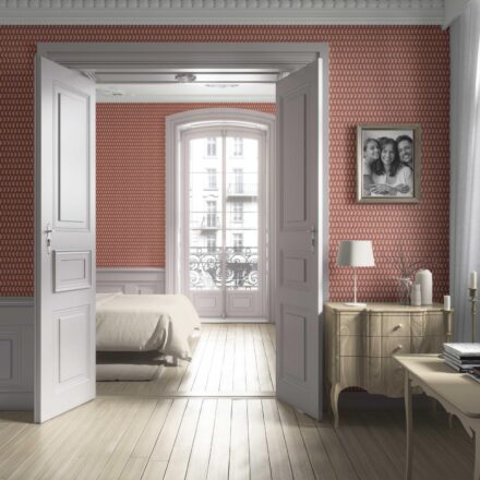 'Travertine' Small Paisley Floral Patterned Print Wallpaper (Brick Red/ White) - Image 4