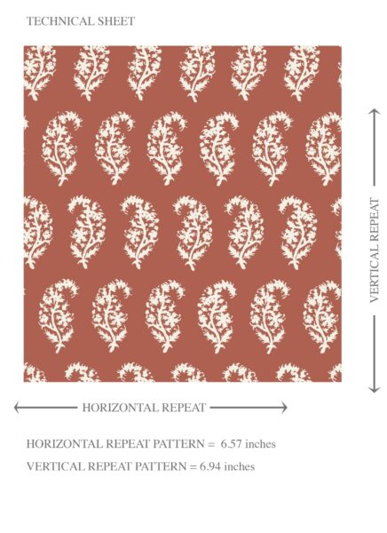 'Travertine' Small Paisley Floral Patterned Print Wallpaper (Brick Red/ White) - Image 8