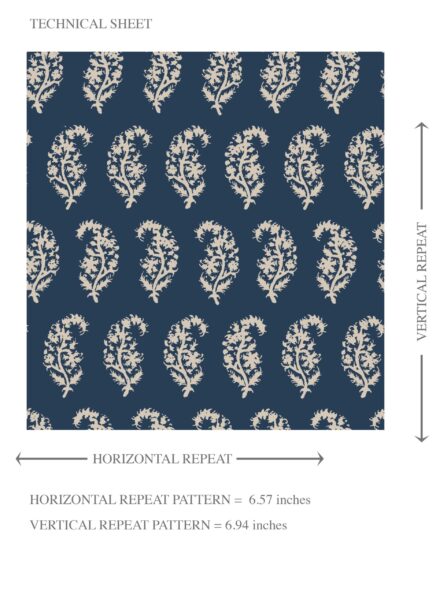 'Kalem' Small Paisley Floral Patterned Print Wallpaper (Navy Blue/ White) - Image 8