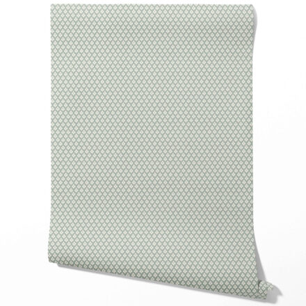 'Empoli' Small Geometric Ikat-Style Floral Block Print Wallpaper (Green/ White) - Image 2