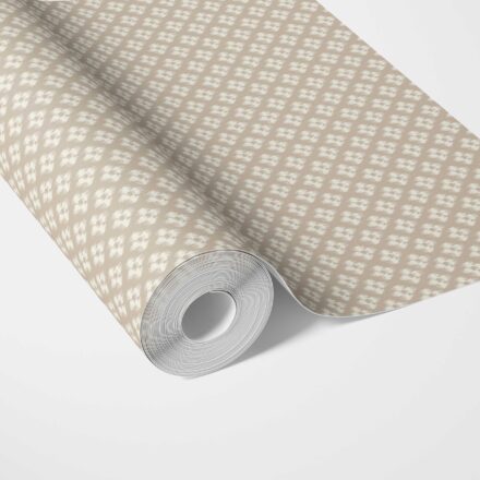 'Svartur' Neutral Small Geometric Ikat-Style Floral Block Print Wallpaper (Beige/ Brown/ Cream)
