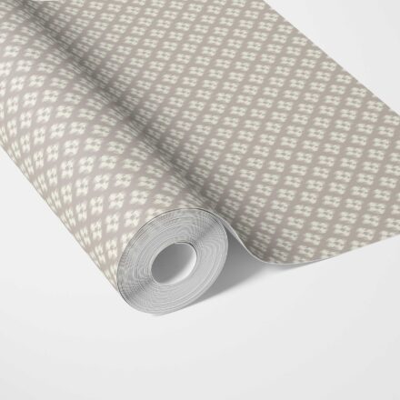 'Hutt Lagoon' Neutral Small Geometric Ikat-Style Floral Block Print Wallpaper (Gray/ White)