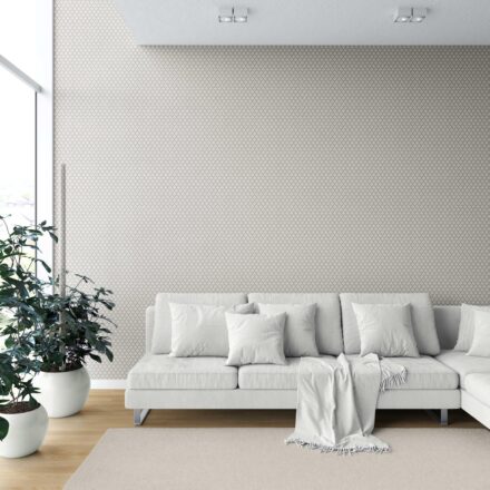 'Hutt Lagoon' Neutral Small Geometric Ikat-Style Floral Block Print Wallpaper (Gray/ White) - Image 6