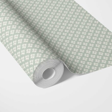 'Tenerife' Small Geometric Ikat-Style Floral Block Print Wallpaper (Duck Egg Blue/ White)