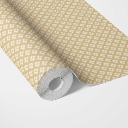 'Cliffside' Small Geometric Ikat-Style Floral Block Print Wallpaper (Yellow/ White)