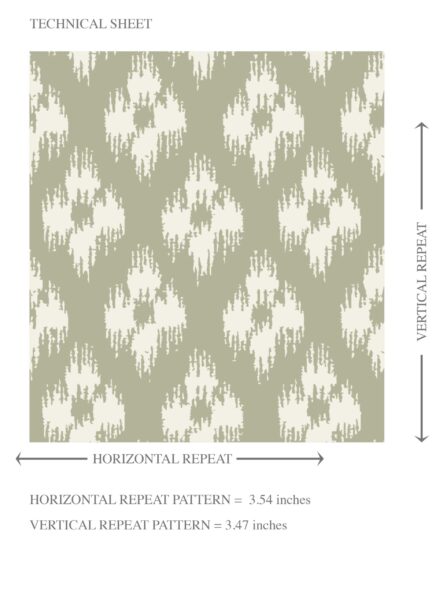 'Cherub' Small Geometric Ikat-Style Floral Block Print Wallpaper (Green/ White) - Image 8