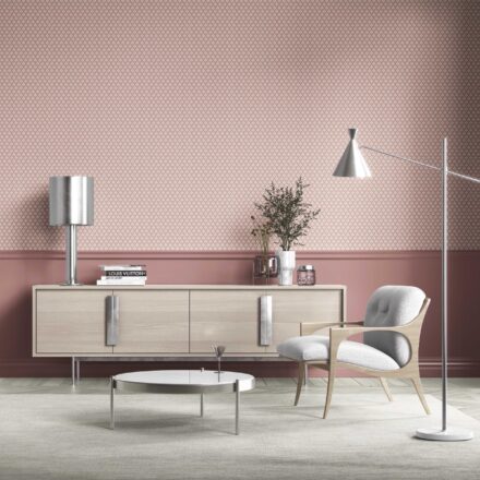 'Inchyra' Small Geometric Ikat-Style Floral Block Print Wallpaper (Pink/ White) - Image 3