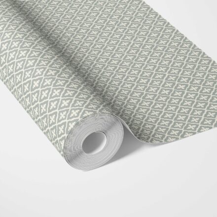 'Galette' Geometric Diamond Lattice Wallpaper (Green-Gray/ White)