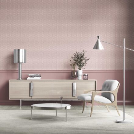 'Byzantine' Geometric Diamond Lattice Wallpaper (Pink/ White) - Image 3