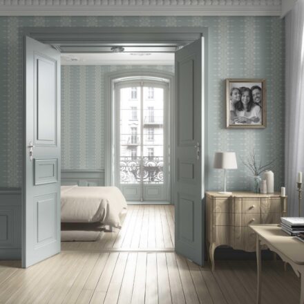 'Jardin' Floral Striped Wallpaper (Duck Egg Blue/ Off-White) - Image 4