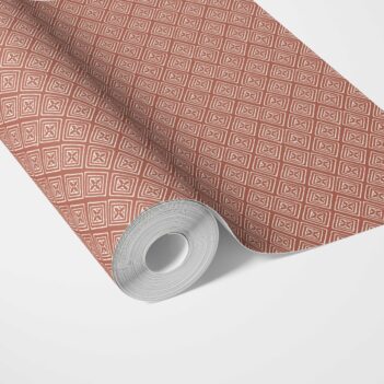'Deep Faith' Small Diamond Lattice/ Textured Check Wallpaper (Terracotta Red/ White)