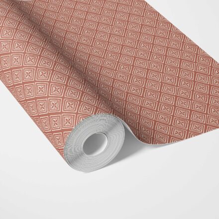 'Deep Faith' Small Diamond Lattice/ Textured Check Wallpaper (Terracotta Red/ White)