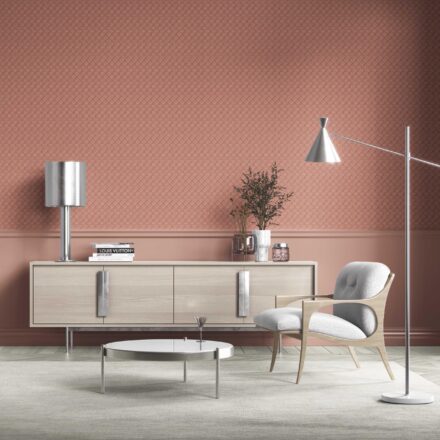 'Deep Faith' Small Diamond Lattice/ Textured Check Wallpaper (Terracotta Red/ White) - Image 3