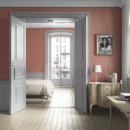 'Deep Faith' Small Diamond Lattice/ Textured Check Wallpaper (Terracotta Red/ White) - Image 4