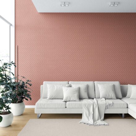 'Deep Faith' Small Diamond Lattice/ Textured Check Wallpaper (Terracotta Red/ White) - Image 6
