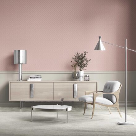 'Chestnut' Small Diamond Lattice/ Textured Check Wallpaper (Pink/ White) - Image 3