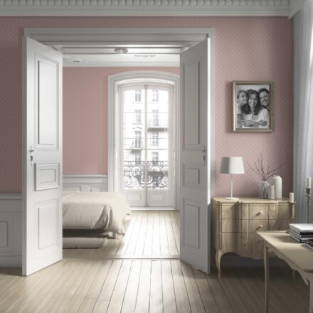 'Chestnut' Small Diamond Lattice/ Textured Check Wallpaper (Pink/ White) - Image 4
