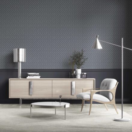 'Macarons' Small Diamond Lattice/ Textured Check Wallpaper (Midnight Blue/ White) - Image 3