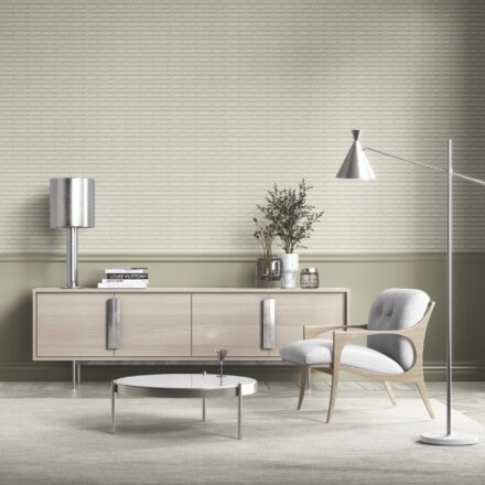 'Tinted Treasures' Geometric Ikat Striped Wallpaper (Olive Green/ White) - Image 3