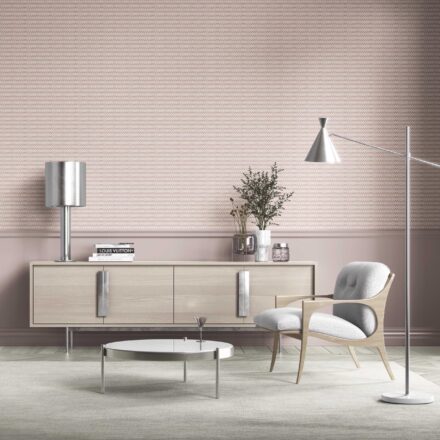 'Angel Harp' Geometric Ikat Striped Wallpaper (Pink/ White) - Image 3