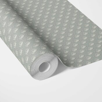 'Tremolo' Textured Teardrop/ Paisley Block Print Wallpaper (Green-Gray/ White)