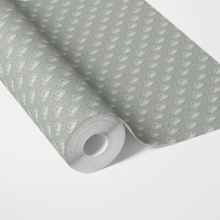 'Tremolo' Textured Teardrop/ Paisley Block Print Wallpaper (Green-Gray/ White)